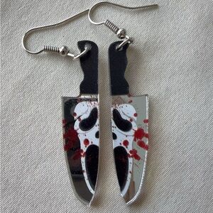 Knife Design Earrings with Red and Black Accents